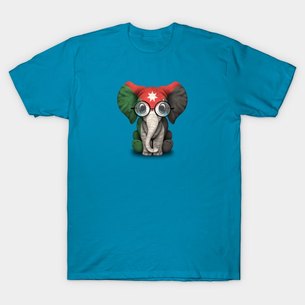 Baby Elephant with Glasses and Jordanian Flag T-Shirt by jeffbartels